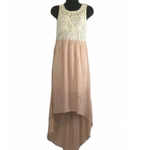 En Creme Lace BOHO Dress high low hem